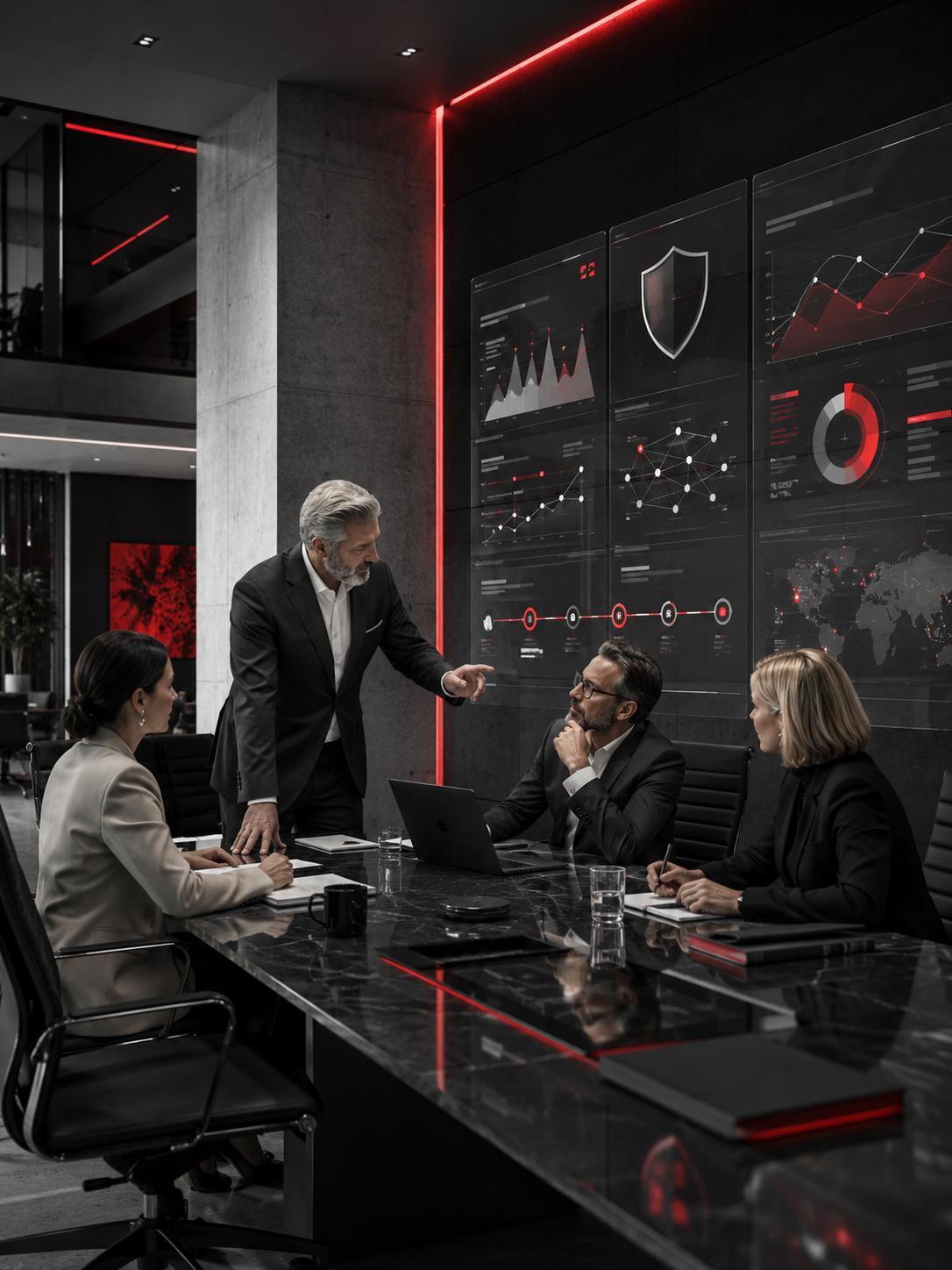 GRC implementation team working on compliance dashboard