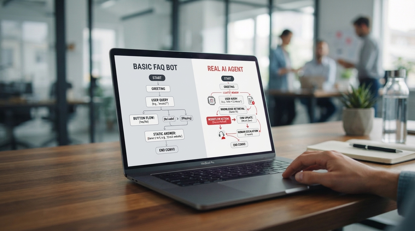 AI agent versus basic FAQ bot comparison for business workflow automation
