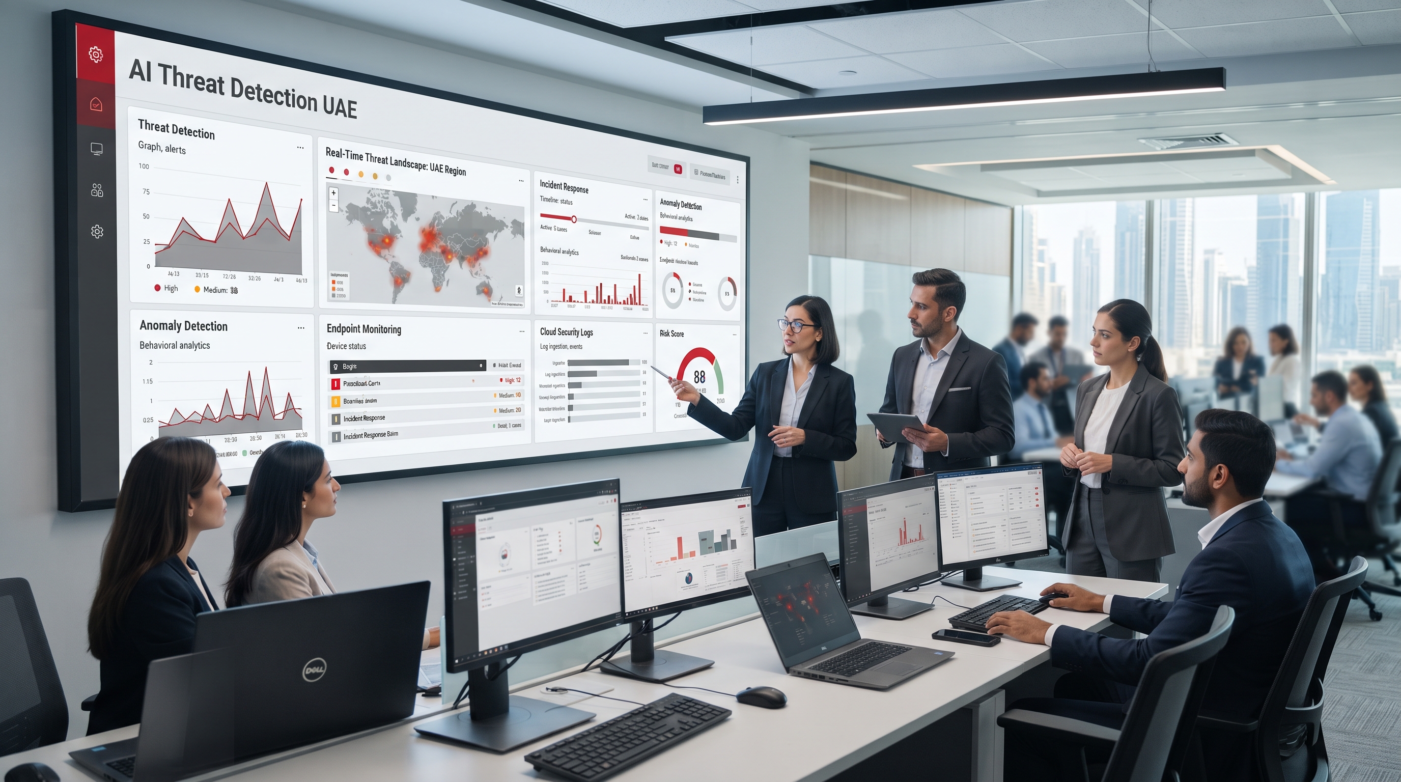 AI SOC in UAE guide showing enterprise threat detection and incident response dashboard