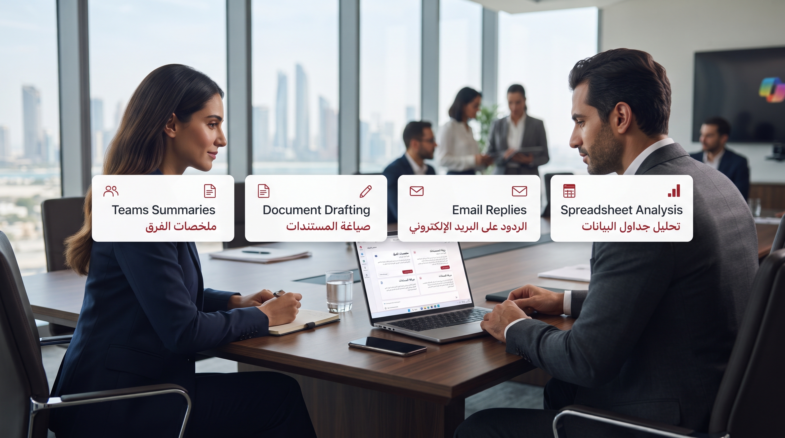 Arabic and English Microsoft Copilot support for UAE business documents meetings and email