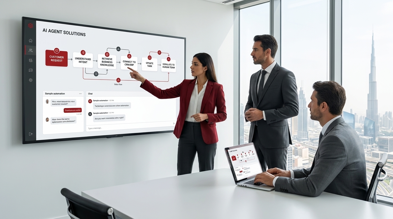 AI agents in UAE business office showing workflow automation and enterprise system integration